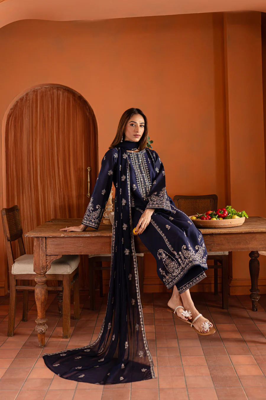 AE Night Fury 3Pc - Embroidered Khaddar Dress